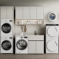 Modern Bathroom Cabinet Rack With Multiple Storage Cabinets Washing Machines And Open Shelves