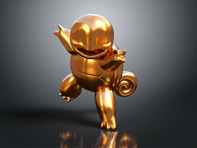 Golden Cartoon Character Sculpture With Turtle Shell Spiral Tail And Raised Arms 3d model