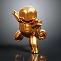 Golden Cartoon Character Sculpture With Turtle Shell Spiral Tail And Raised Arms