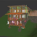Modern Wooden House Featuring Large Windows Stone Wall Green Grass Terrace And Staircase