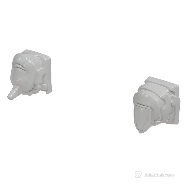 Two White Plastic Mechanical Parts With Curved Design And Connectors 3d model 