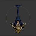 Fantasy Creature With Golden Rocky Head Spiked Tentacles Blue Body And Clawed Feet