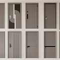 Modern Interior Hinged Doors In Gray Tone With Various Panel And Handle Designs 3d model