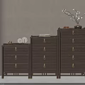 Three Wooden Chests of Drawers with Gold Handles and Vase for Home Decorative