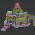 Ancient Architectural Model With Dome Structure Stone Steps And Balcony Railing
