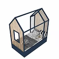 House Shaped Kids Bed with Blue Wooden Frame Roof Railings Storage Drawers and Cozy Pillows