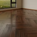 Dark Brown Herringbone Pattern Wooden Flooring With Glossy Finish In Room Interior
