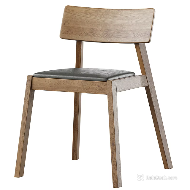 Minimalist Leisure Chair With Wooden Frame Leather Seat Solid Back And Straight Legs 3d model 