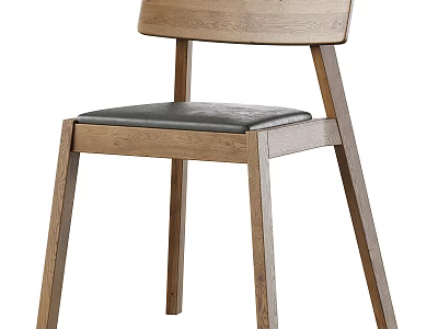 Minimalist Leisure Chair With Wooden Frame Leather Seat Solid Back And Straight Legs 3d model