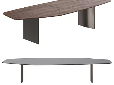 Modern Dining Table With Wooden Tabletop And Sturdy Metal Legs Design 3d model