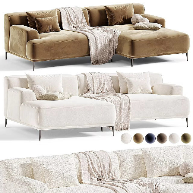Cozy Two Seater Sofa With Soft Blanket Pillows And Multiple Color Options 3d model 
