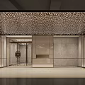 Elegant Modern Parking Garage Entrance With Metal Ceiling Glass Doors And Marble Walls