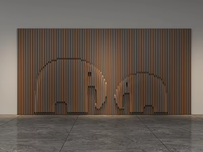 Wooden Vertical Slats Background Wall With Large And Small Elephant Patterns Design 3d model