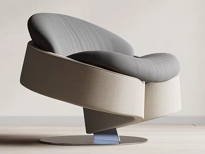 Sleek Modern Leisure Chair With Gray Beige Upholstery And Swivel Metal Base 3d model
