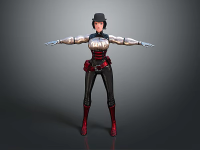 Game Movie Character Design With Steampunk Leather Outfit Red Boots And Metal Armor 3d model