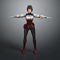 Game Movie Character Design With Steampunk Leather Outfit Red Boots And Metal Armor