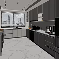 Modern Kitchen Interior Design With Gray Cabinets Marble Countertop And Large Window Appliances