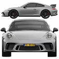 Silver Sports Car With Sleek Design Front And Rear Views