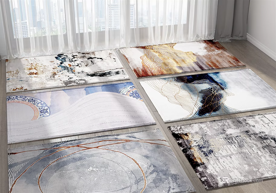 Square Rugs Featuring Abstract Art Patterns and Colorful Designs for Modern Home Decor 3d model 