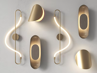 Modern Contemporary Brass Wall Lamps With Curved Shapes And LED Lighting Design 3d model