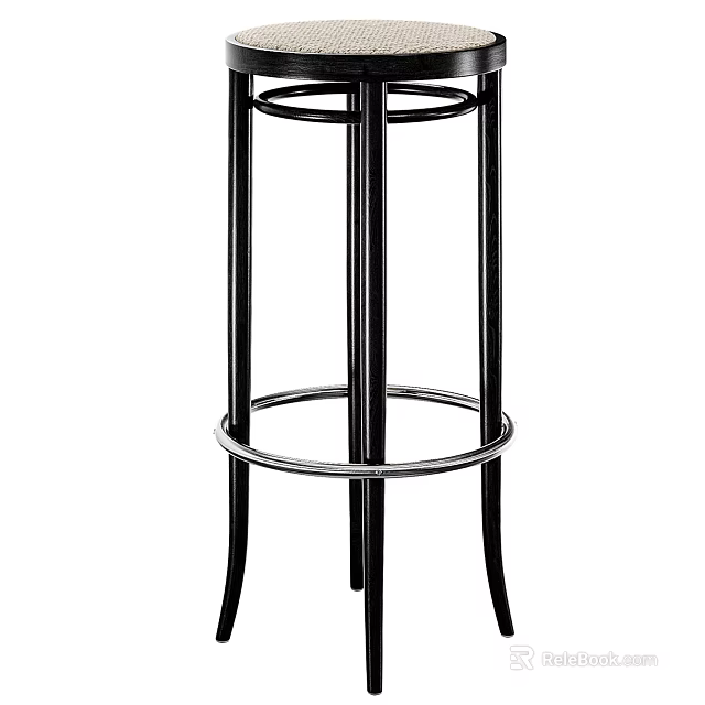 Sleek Modern Bar Stool Featuring Metal Frame High Back And Round Base Design 3d model