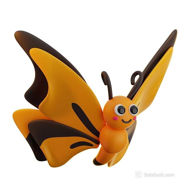 Cute Cartoon Butterfly With Yellow And Brown Wings Big Eyes And Smiling Face Design 3d model 