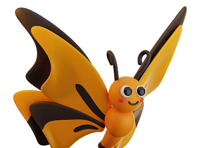 Cute Cartoon Butterfly With Yellow And Brown Wings Big Eyes And Smiling Face Design 3d model