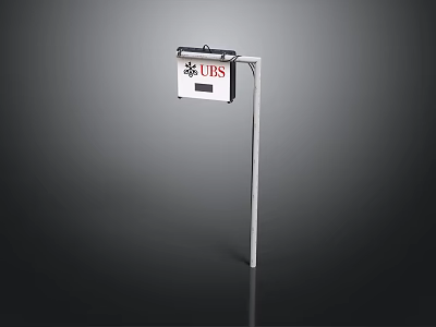 LUS Street Sign with White Signboard and Red Lettering Mounted on Metal Pole 3d model