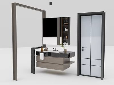 Modern Bathroom Vanity Interior Design With Mirror Countertop And Storage Cabinet 3d model