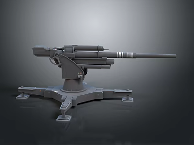 Multi Barrel Heavy Weapon With Stable Mounted Base And Long Barrel Structure 3d model
