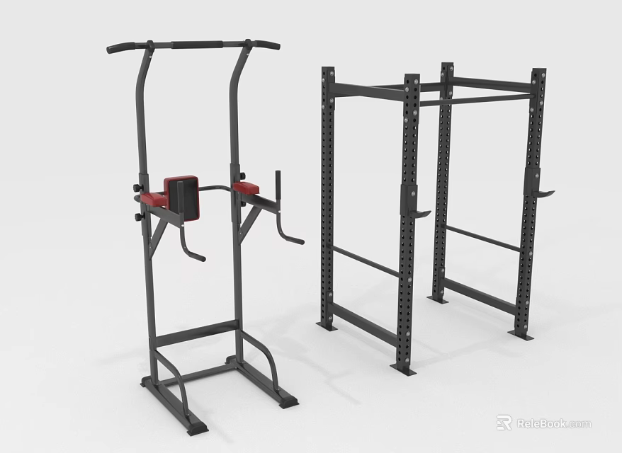 Red Padded Pull Up Station And Metal Squat Rack For Home Gym Fitness Equipment 3d model 