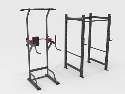 Red Padded Pull Up Station And Metal Squat Rack For Home Gym Fitness Equipment 3d model