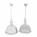 Three Industrial Style Pendant Lights with Black White Metallic Dome Shades And Chain Hanging