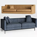 Brown And Navy Blue Two Seater Sofas With Decorative Pillows And Black Legs 3d model