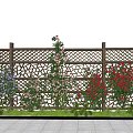 Vibrant Plant Combination with Climbing Vines on Wooden Lattice Fence and Low Green Plants