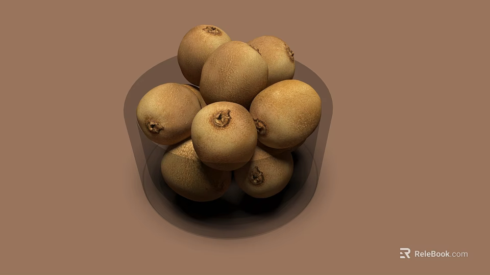 Juicy Fresh Ripe Kiwis in Transparent Bowl on Brown Surface 3d model 