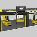 ISPHER Branded Modern Exhibition Booth With Black Yellow Design And Display Screen