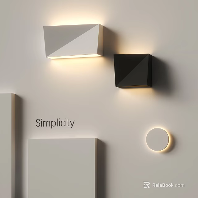 Simple Style Wall Lamps Geometric Square Black And Round White On White Wall Decoration 3d model 