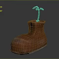 Creative Red Boot Shaped Planter Pot With Small Green Seedling For Home Decor