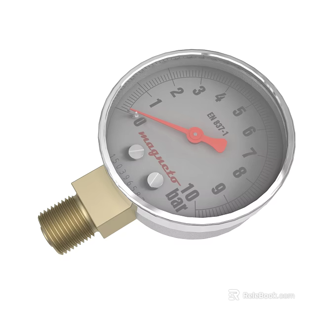 Accurate Industrial Pressure Gauge With Brass Connection And Red Pointer Dial 3d model 