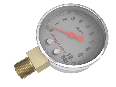 Accurate Industrial Pressure Gauge With Brass Connection And Red Pointer Dial 3d model