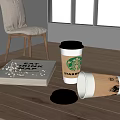 Starbucks Cup With Lid On Wooden Table Near Book And Dice In Indoor Setting