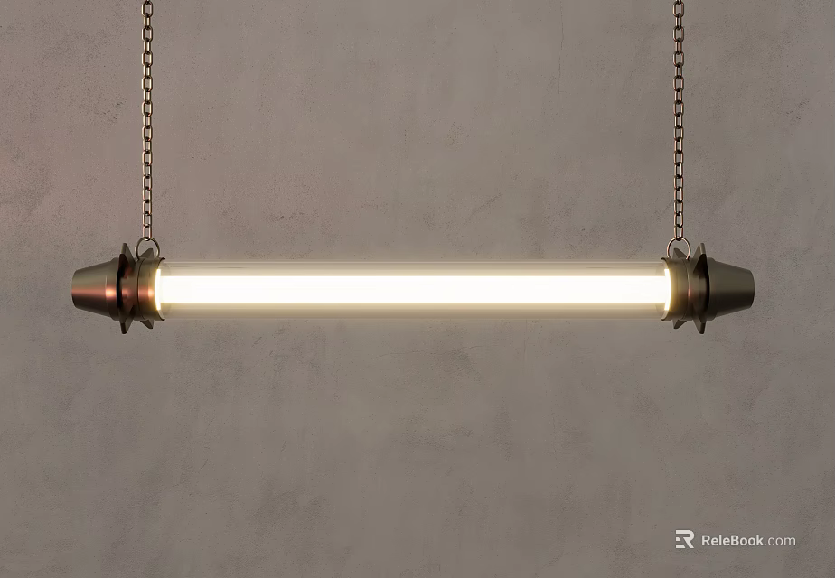 Long Metal Pendant Light With Hanging Chains Illuminated Bar Shape Minimalist Design Fixture 3d model 