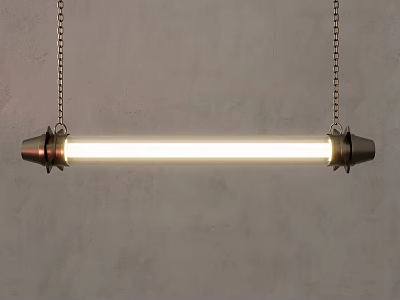 Long Metal Pendant Light With Hanging Chains Illuminated Bar Shape Minimalist Design Fixture 3d model