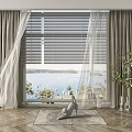 Elegant Curtains and Blinds with Lake View Natural Light Indoor Plant Herringbone Floor