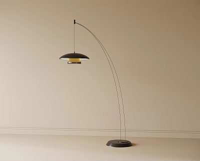 Modern Arc Floor Lamp With Black Shade And Stable Metal Base In Minimalist Room 3d model