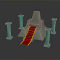 Ancient Mythical Stone Platform With Red Carpet Stairs And Decorative Columns