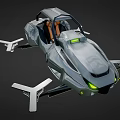 Futuristic Flying Car With Gray Body Orange Seats And Green Lights