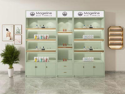 Mageline Light Green Display Shelves with Multiple Layers for Product Display and Decorative Elements 3d model