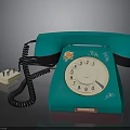 Teal Vintage Telephone With Rotary Dial Coiled Cord And Power Adapter